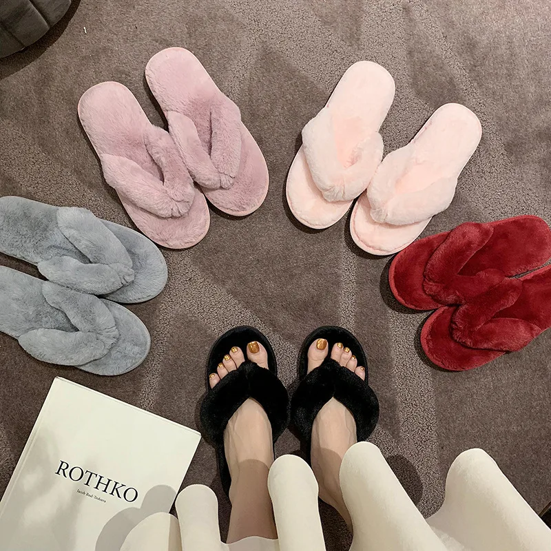 Hairy Slippers Women's Autumn and Winter New Home Interior Non-slip Home Tide Outside Wear Flip-flops Shoes for Women
