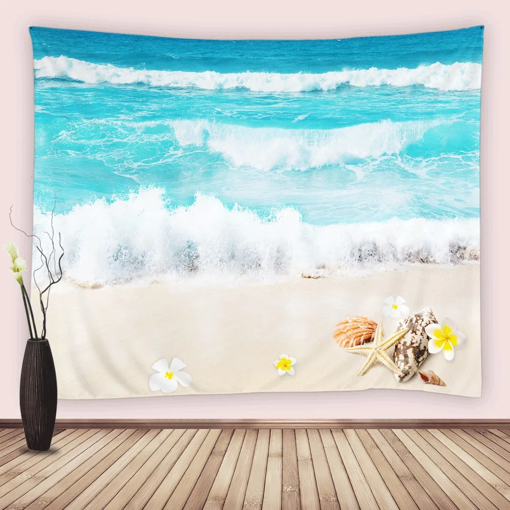 

Морской гобелен, ракушки, морская звезда, Чайка, цветы, морские волны, настенное одеяло, тропические пляжные гобелены, украшение для спальни, гостиной