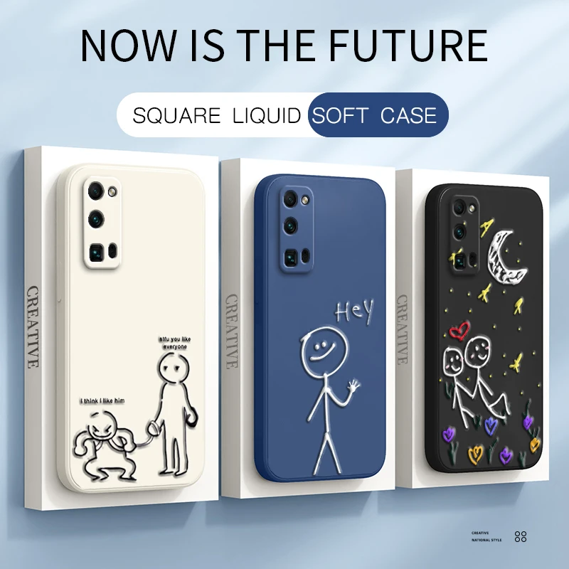 3D Printing Square Liquid Silicon Case for Honor 30 Pro Plus Lite 30i 30S Soft Edge Back Cover Honor30 30Pro Youth 5G Cute Armor