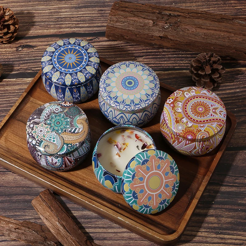 

Flower Scented Candles Tinplate Box Fragrance Candles Home Decoration Dried Flowers Wedding Gift Classic Aromatherapy Candles