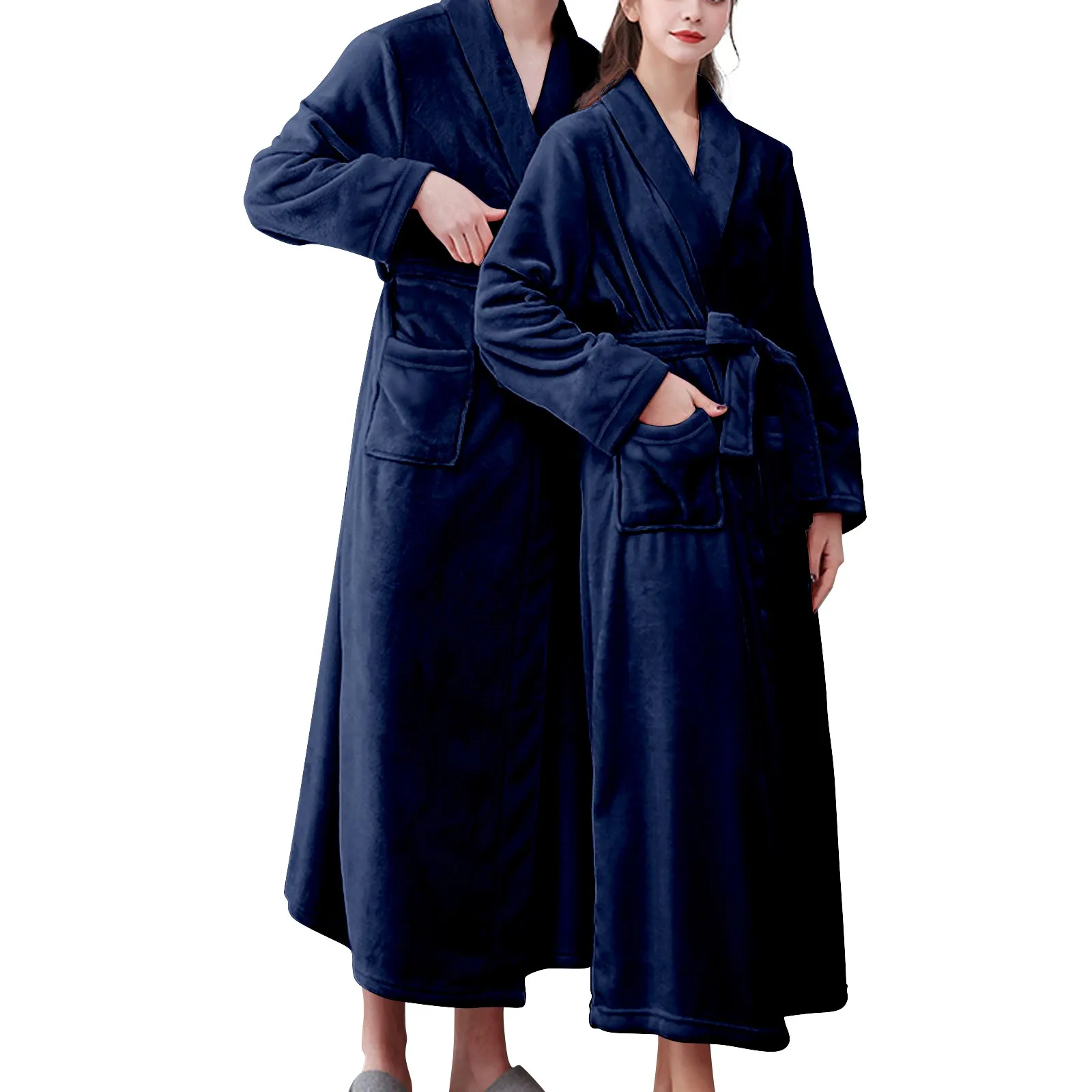 

Women Men Flannel Bathrobe Soft Warm Double Faced Velvet Bathrobe Pajamas Couples Home Wear Nightwear Loungewear Dressing Gown