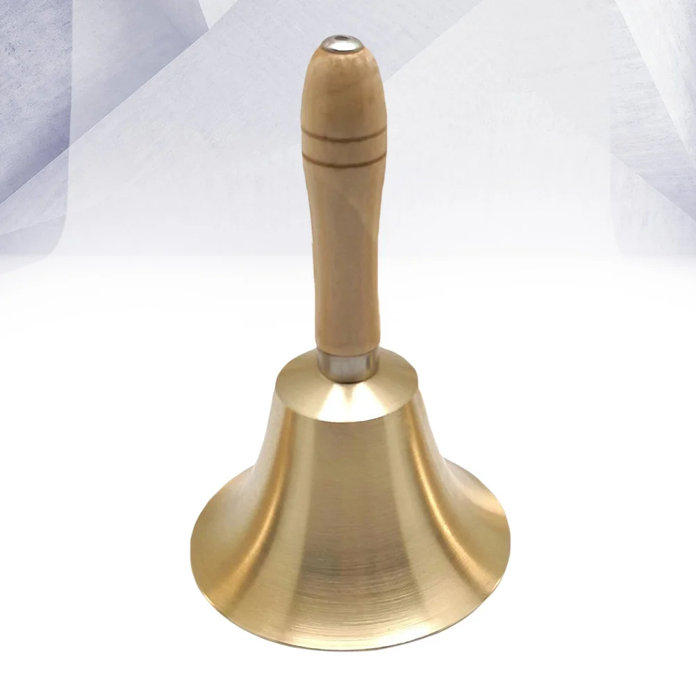 

Copper Bell with Wooden Handle Dinner Party Handbell Restaurant Call Service Bell 11cm in Diameter(Interior Finished)