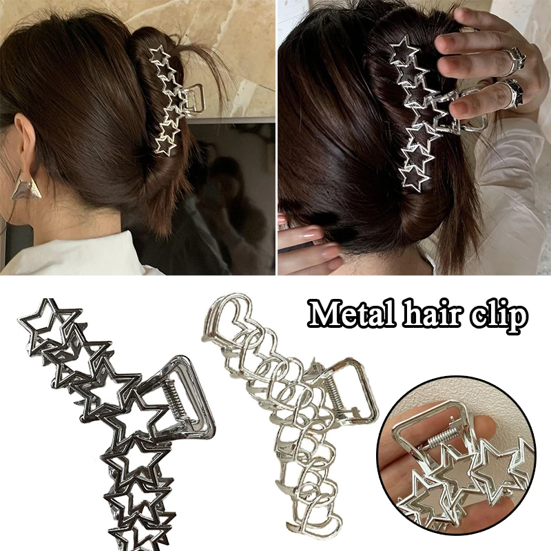 

New INS Metal Hollow Out Star Love Heart Big Shark Clip for Women Girl Daily Jewelry Geometric Irregular Shark Clip Headdress