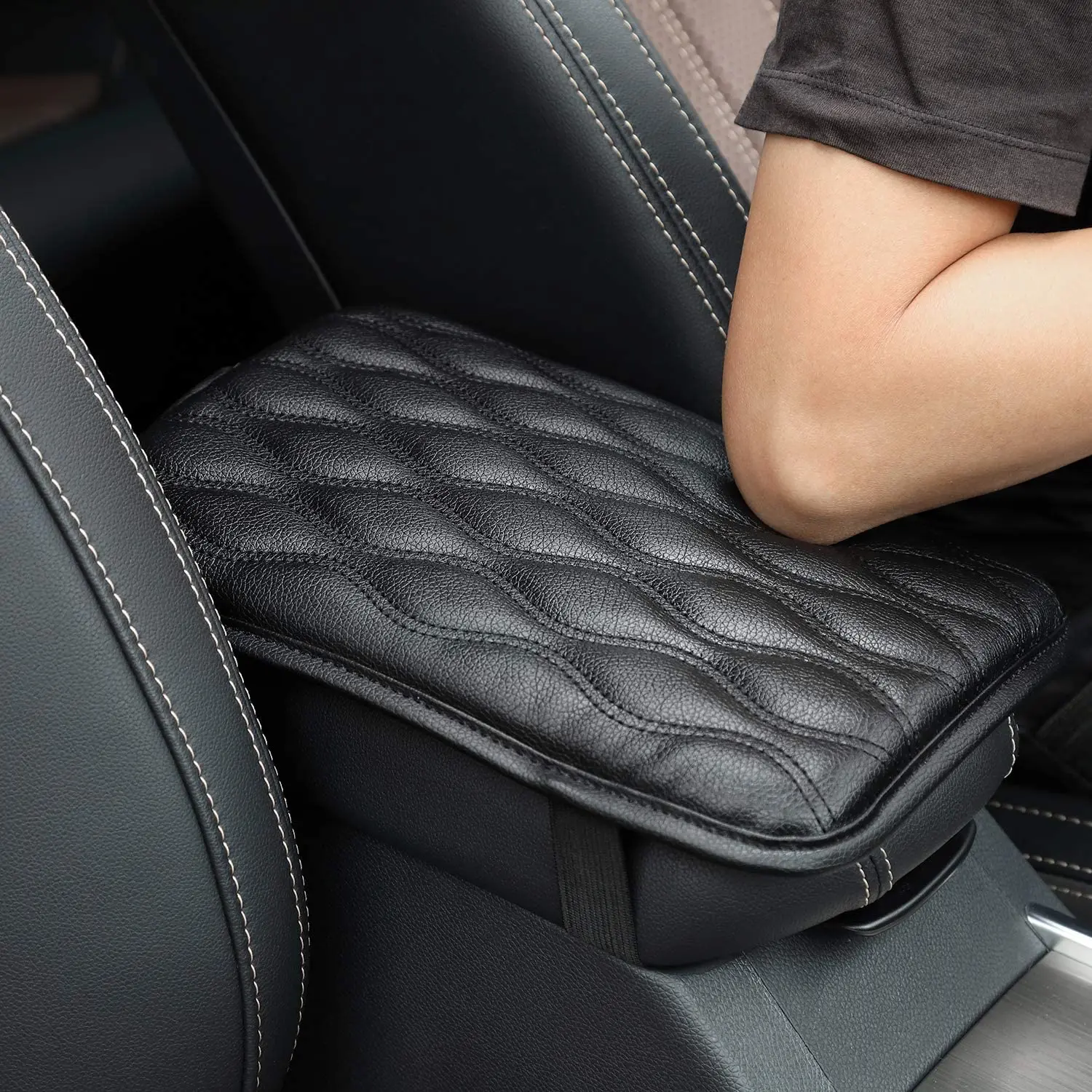 

2023 PU Leather Car Armrest Pad Cover Universal Center Console Wave Embroider Auto Seat Box Protection Cushion Hand Supports
