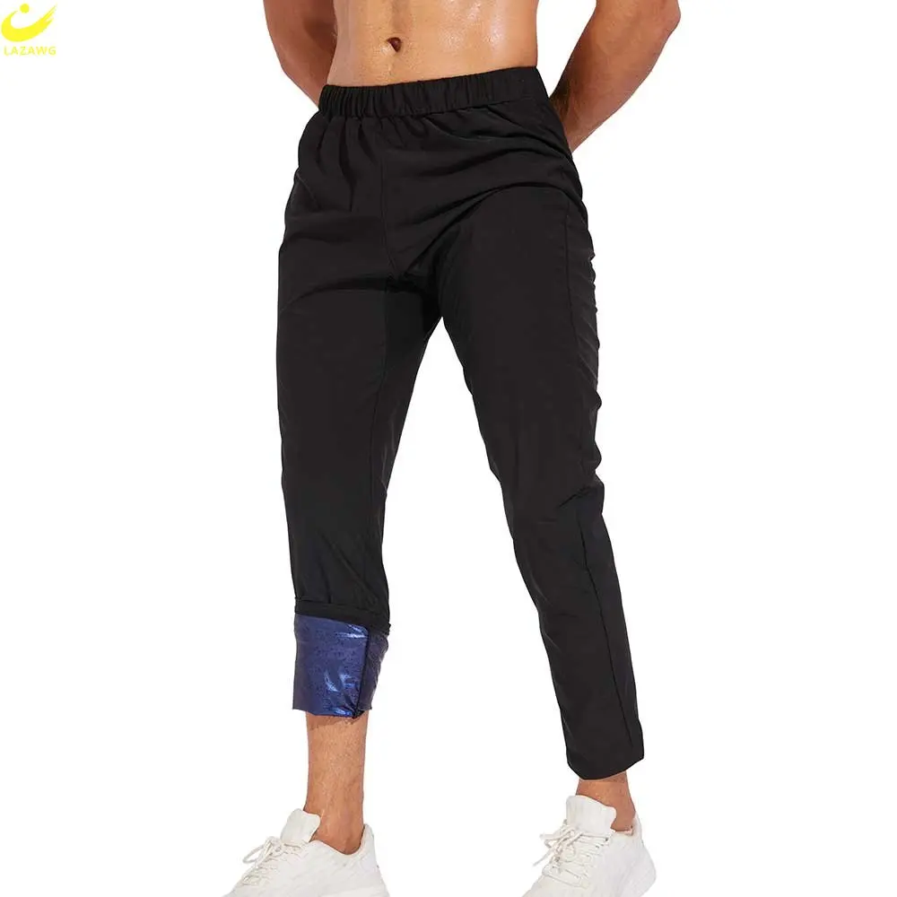 LAZAWG Sauna Leggings for Men Sweat Trousers Weight Loss Pants Workout Slimming Low Waisted Body Shaper Sport Gym Fat Burner