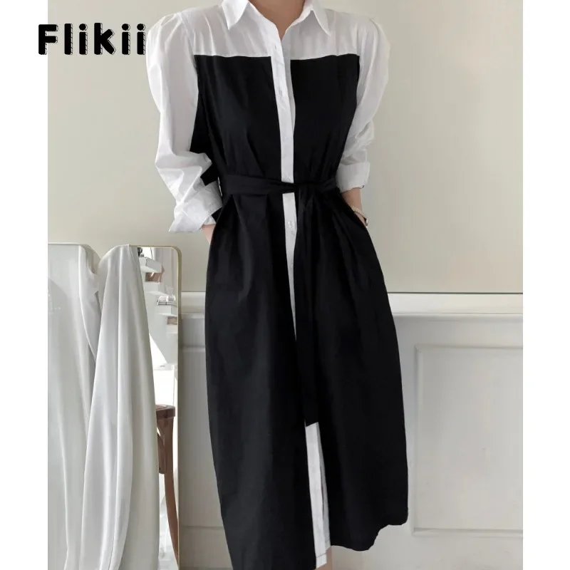 

Женское винтажное платье миди с поясом, Элегантное повседневное офисное платье-трапеция составного кроя с длинным рукавом и отложным воротником, зима 2023