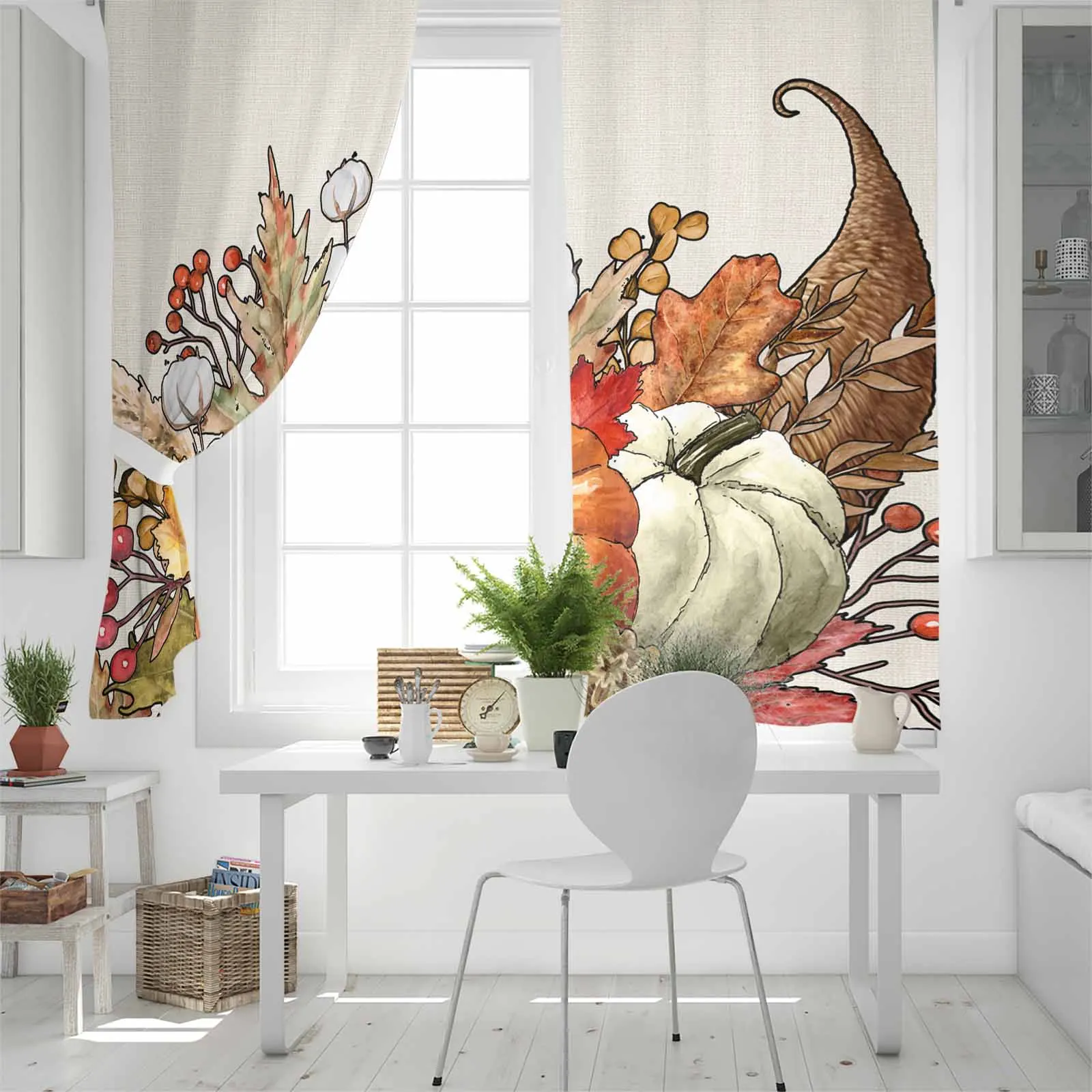 Осенние занавески с Тыквой и кленовыми листьями для гостиной декоративные шторы