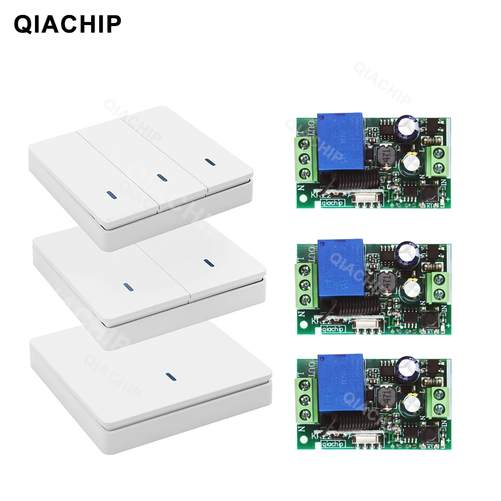 

QIACHIP AC 220V 1 CH Remote Control Switch Wall Panel Wall Transmitter Remote Smart Home Room Stairway Light Lamp Bulb LED RX TX