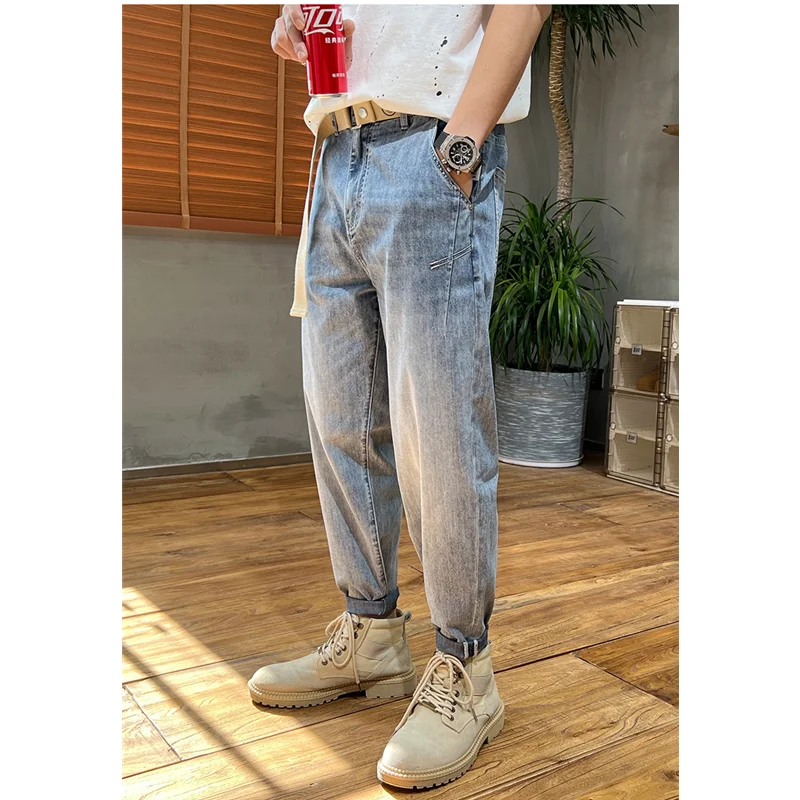 Streetwear Men 2022 Autumn and Winter New Pattern Vintage Blue Pencil Pants Comfortable Recreational Loose Large Jeans Female