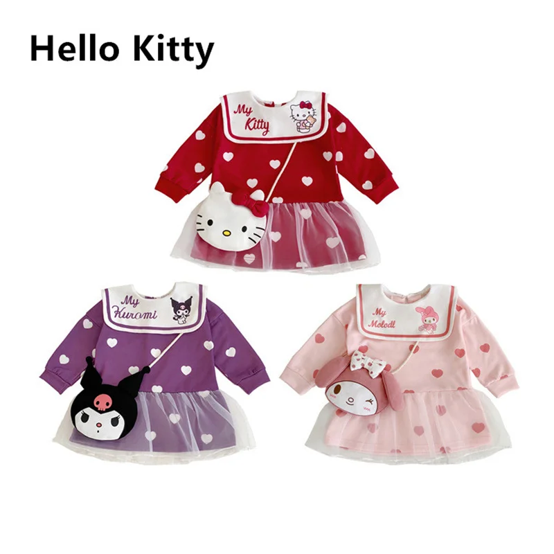 

Оригинальное платье Hello Kitty для девочек Mymelody Kuromi осень/зима платье принцессы мультяшное худи отправить сумку праздничный подарок Sanrio
