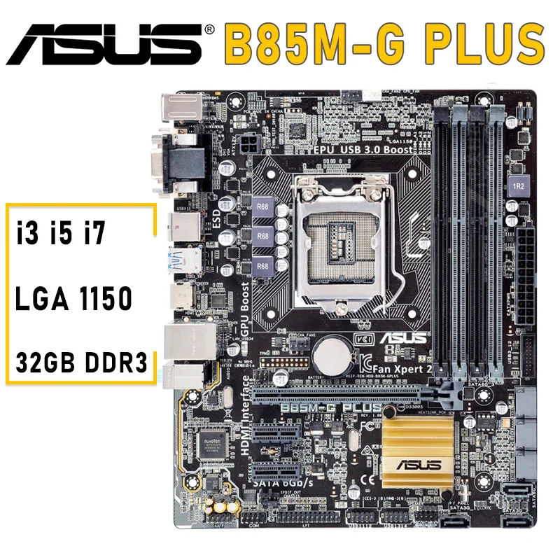 Материнская плата LGA 1150 Asus B85M-G Plus игровая материнская 32 ГБ DDR3 для настольного