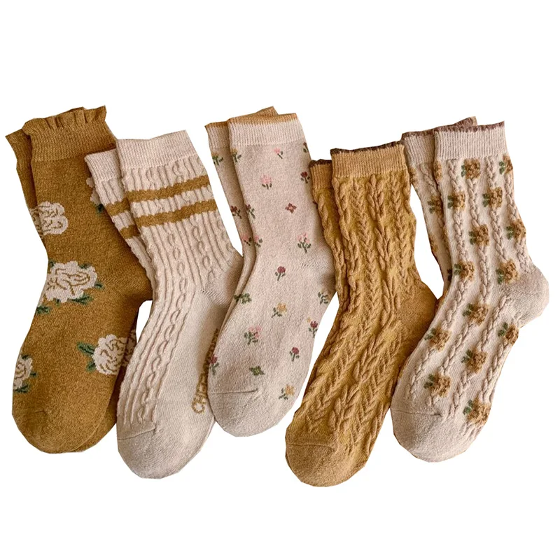 

Windproof Thick Wool Socks For Women Fashion Print Long Winter Socks Female Cute Keep Warm Wear-Resistant Cycling Sokken Kawaii