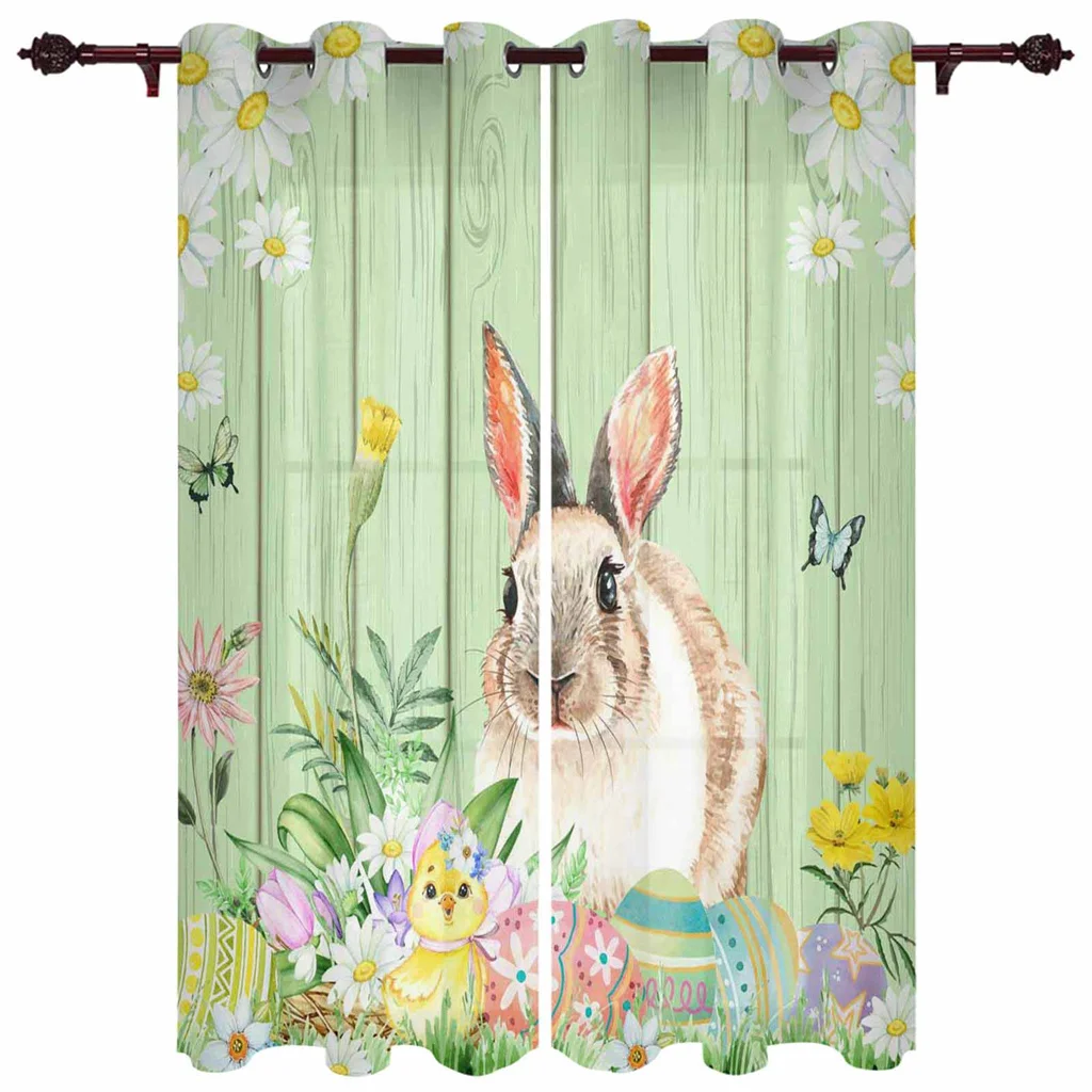

Happy Easter Curtains Living Room Bedroom Home Decoration Spring Garden Funny Lovely Rabbit Egg Cloth Curtains
