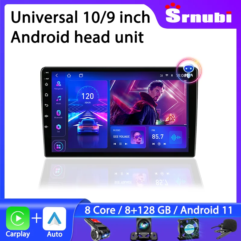 Srnubi 9 10 Inch Universal Android 11 Carplay Auto Car Radio Multimedia Video Player Navigation GPS 2 Din DVD Stereo Head Unit