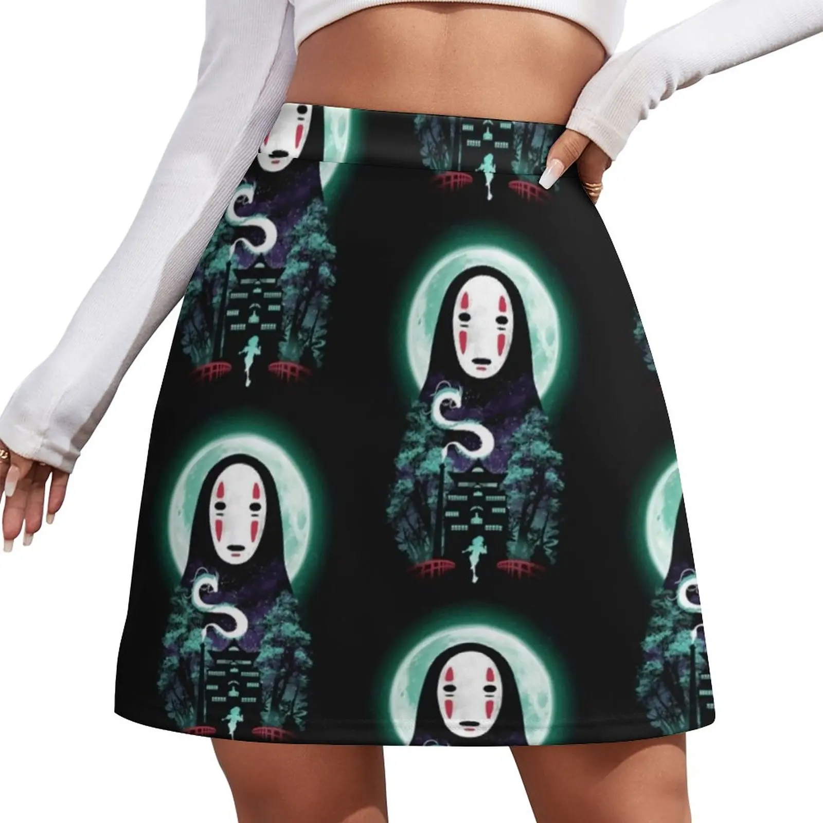 

Spirited Away Skirt Spring No Face Japanese Anime Street Style Casual A-line Skirts Retro Mini Skirt Print Oversized Bottoms