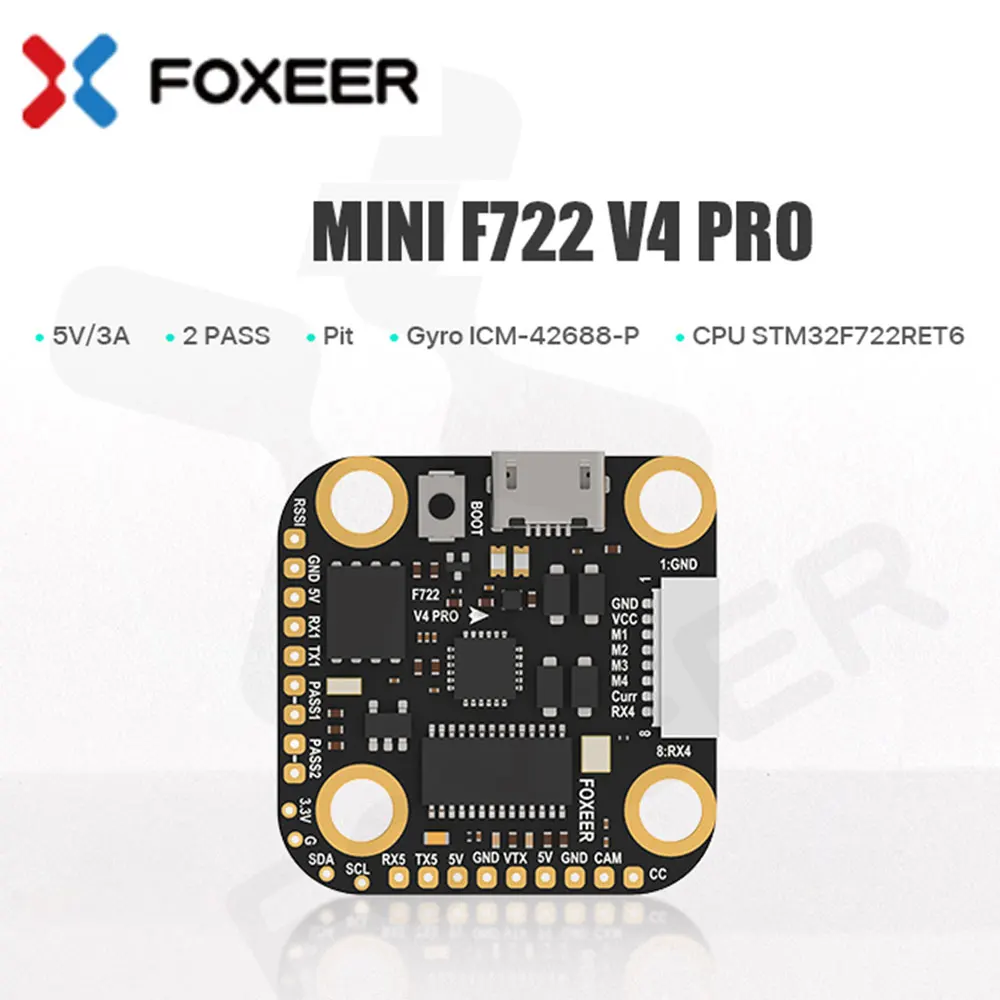 

Foxeer Mini F722 V4 Pro FPV Flight Controller Build-In Pit PASS F722 2-6S 20X20mm for FPV Freestyle Drone DIY Parts