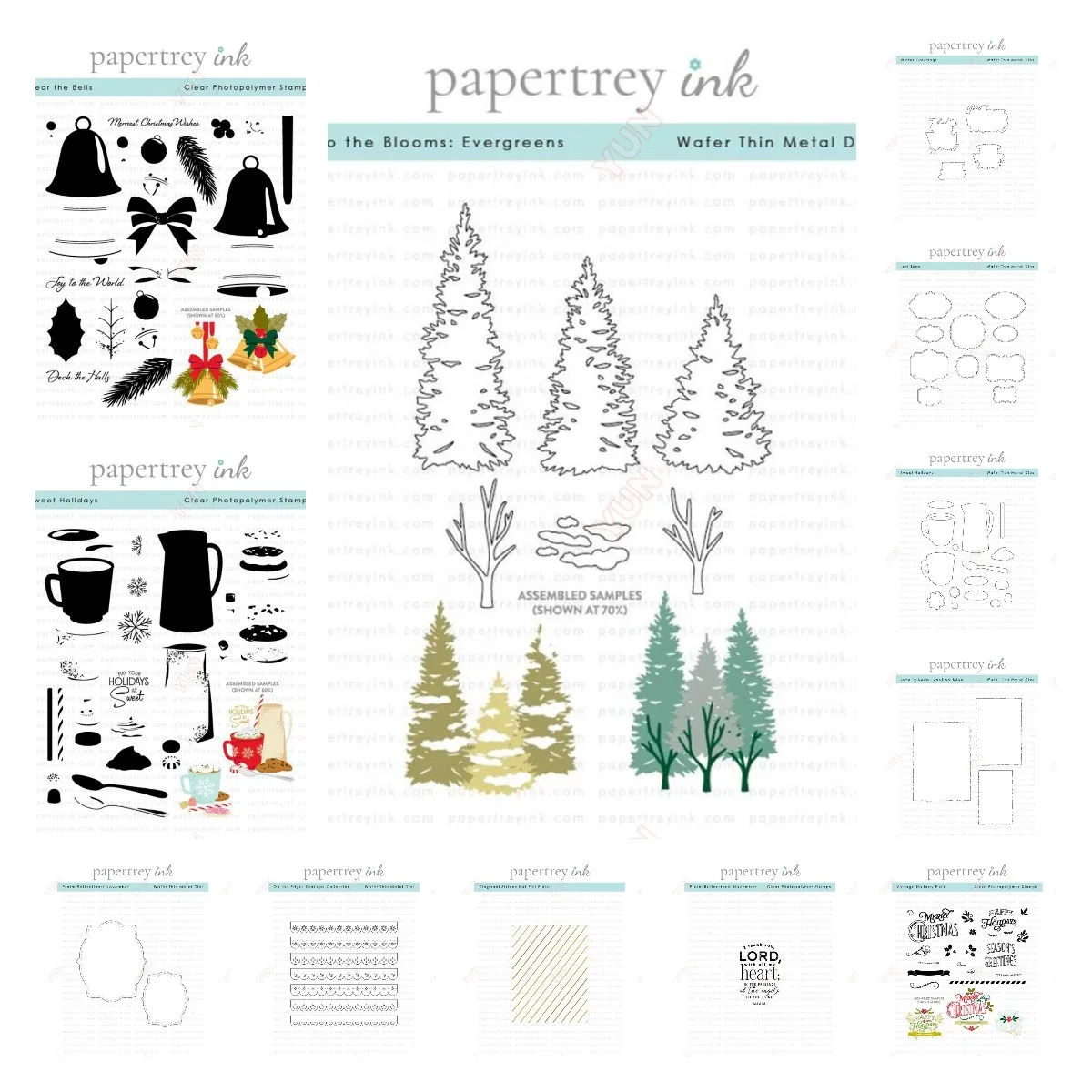 Зимние винтажные праздничные штампы Evergreens и металлические с диагональными