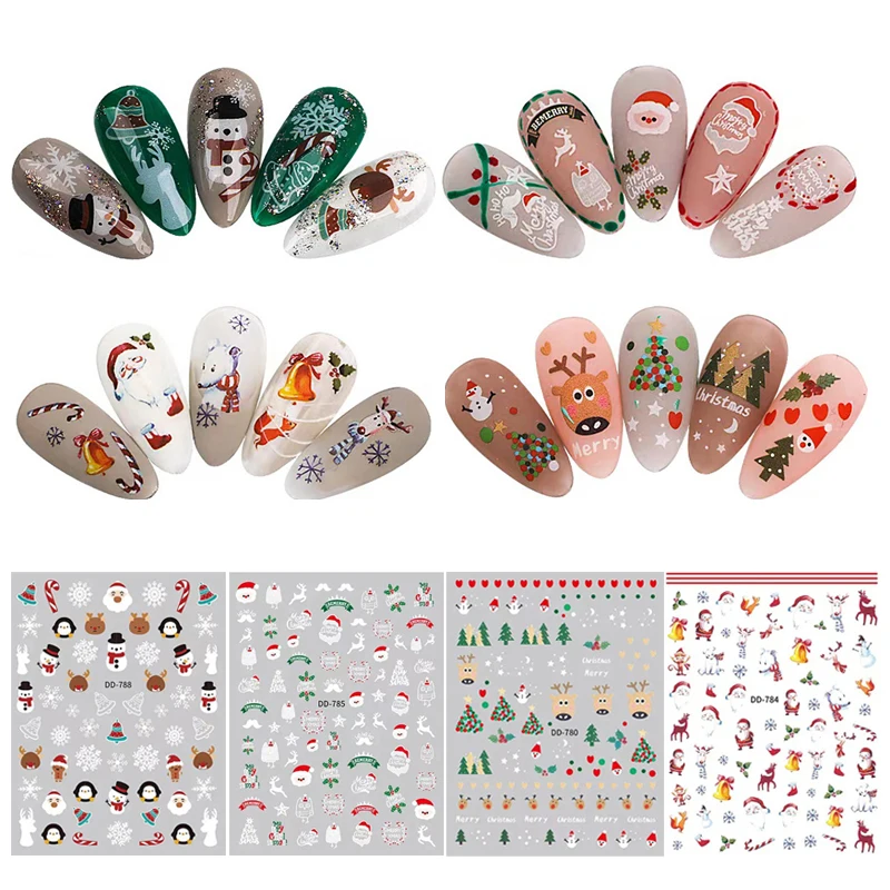 

Merry Christmas 3D Nail Sticker Art Sliders Santa Claus Deer Snowflake Stickers for Nails Manicure Decals Decoration Accessories