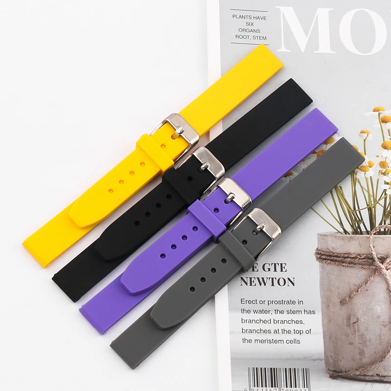14mm silicone strap watch accessories outdoor waterproof sports rubber watch strap women's wristband buckle watchband