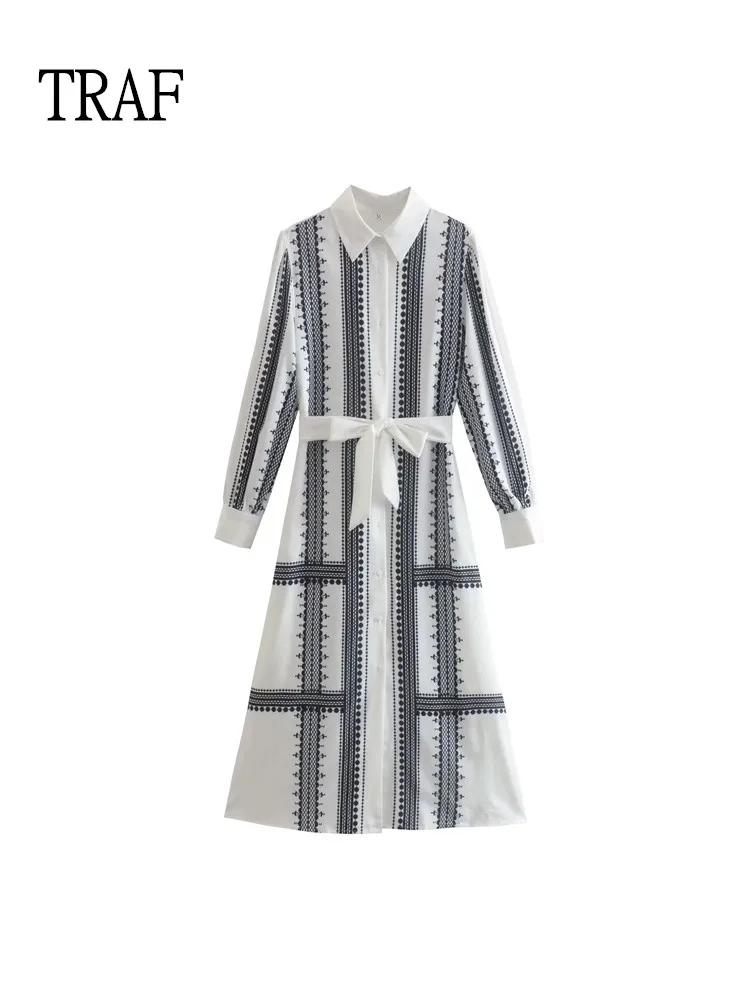 

Платье-рубашка женское летнее длинное с поясом и длинным рукавом