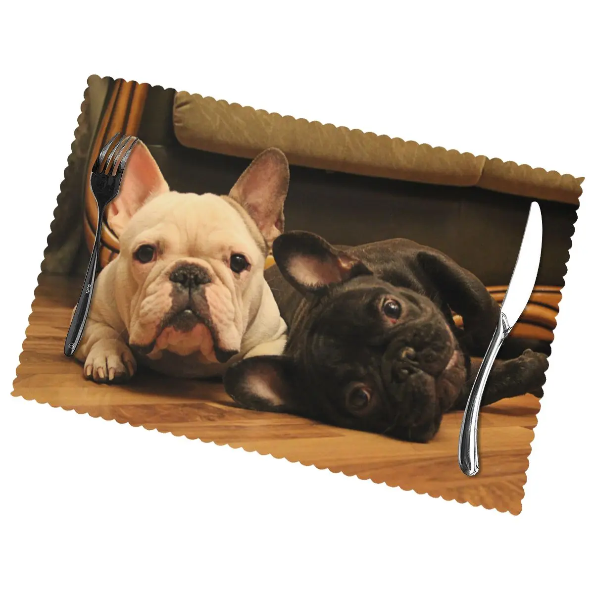 

French Bulldog Non-Slip Insulation Place Mats for Kitchen Dining Table Washable Placemats Bowl Coaster Cup Mat Set of 6