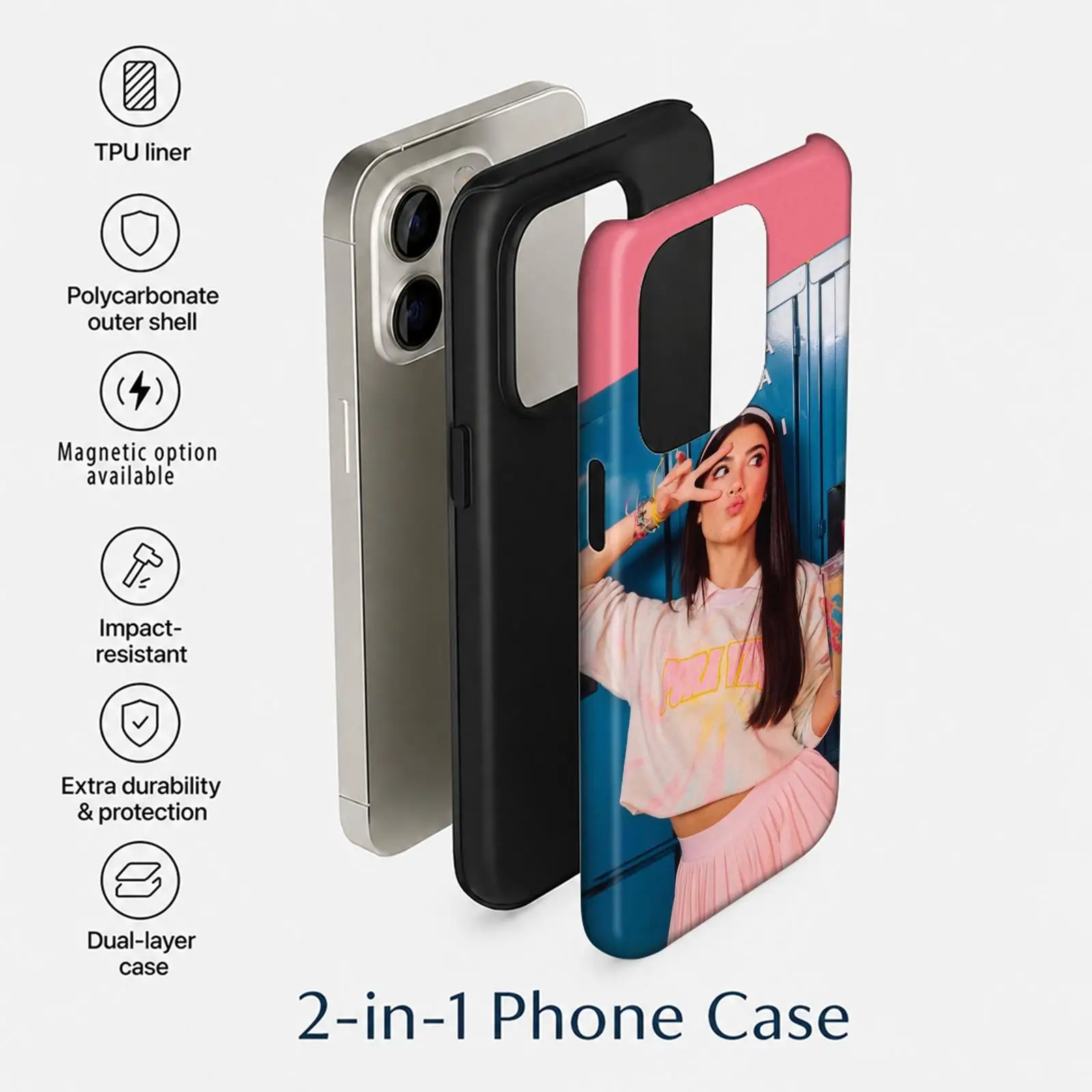 Чехол C-CHARLI DAMELIO для iPhone 17 16 15 14 13 12 11 Pro Max Air, двухслойный, противоударный, защитный, 2-в-1 (art.: 3920db7bce60f) - 3920db7bce60f
