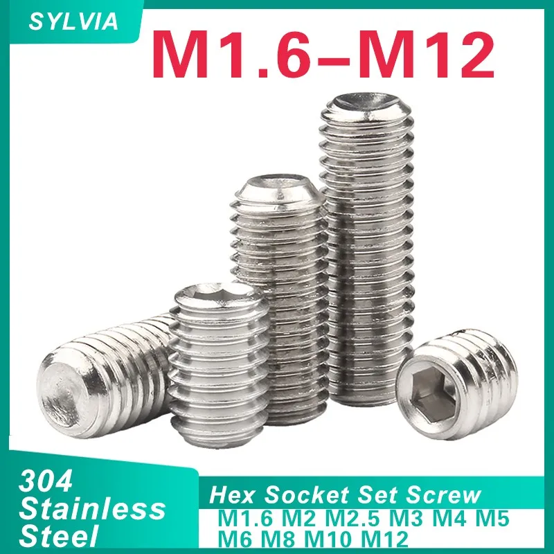 

Установочные винты с шестигранной головкой из нержавеющей стали 304, установочный винт DIN916 M1,6 M2 M2,5 M3 M4 M5 M6 M8 M10 M12