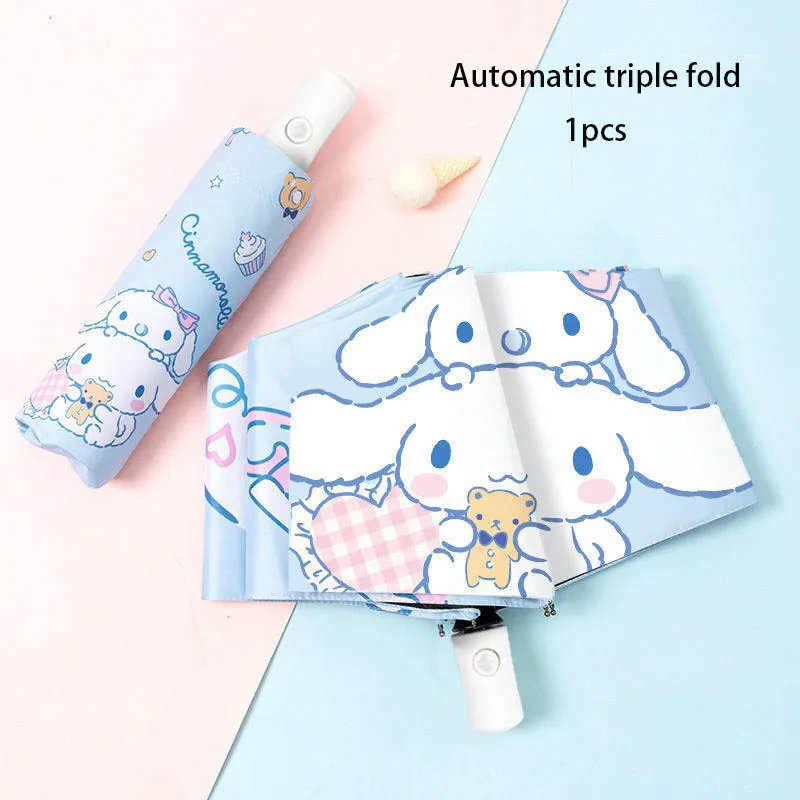 

Kawaii Sanrio Cinnamoroll Kuromi Anime Sunny Rain Dual Purpose Sun Protection Automatic Fold Umbrella Portable Life Supplies