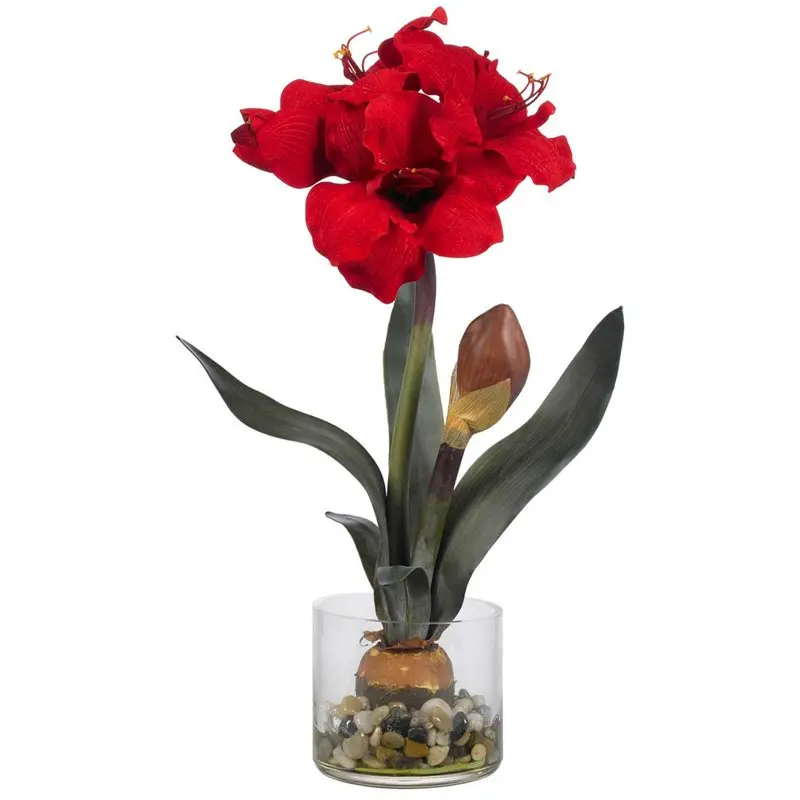 

Red Amaryllis Artificial Flower Arrangement with Round Vase
