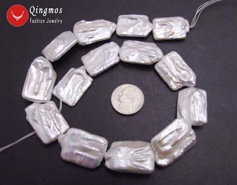 Qingmos 20*30mm Rectangle Natural FW White Pearl Loose Beads for Jewelry Making DIY Necklace Bracelet Earring Strands 14''