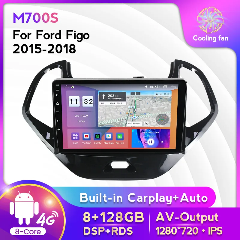 

9inch Screen Android11 8+128G 8-Core Car Radio Stereo For Ford Figo 2015-2018 GPS Navigation Carplay+Auto WIFI 4G LTE RDS DSP BT