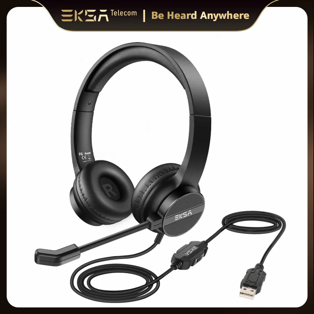 EKSA H12E Office Headset On-Ear USB Wired Computer Headphone