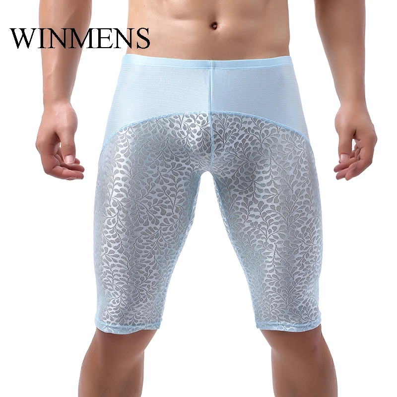 Men's Pajama Shorts Summer Pants Candy Color Lace Patchwork Male Indoor Lounge Wear Casual Comfortable Slim Night Bottoms