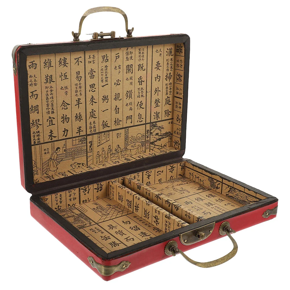 

Suitcase Wooden Container Mahjong Household Storage Holder Supplies Gifts Retro
