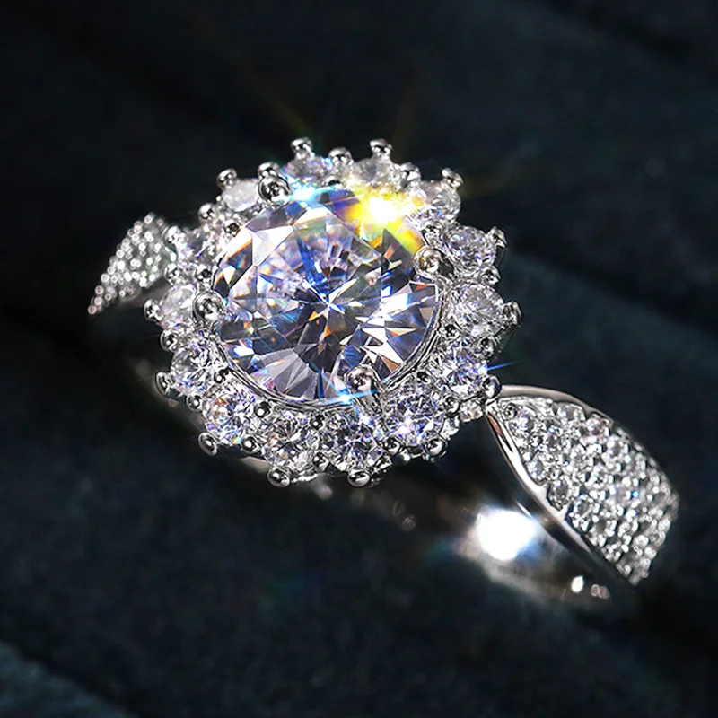 

Huitan Luxury Round Zirconia Crystal Rings for Women Dazzling Bridal Wedding Engagement Rings Anniversary Gift Statement Jewelry