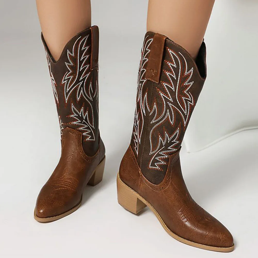 GIGIFOX женские ботильоны в стиле вестерн с вышивкой ретро ковбойские туфли без