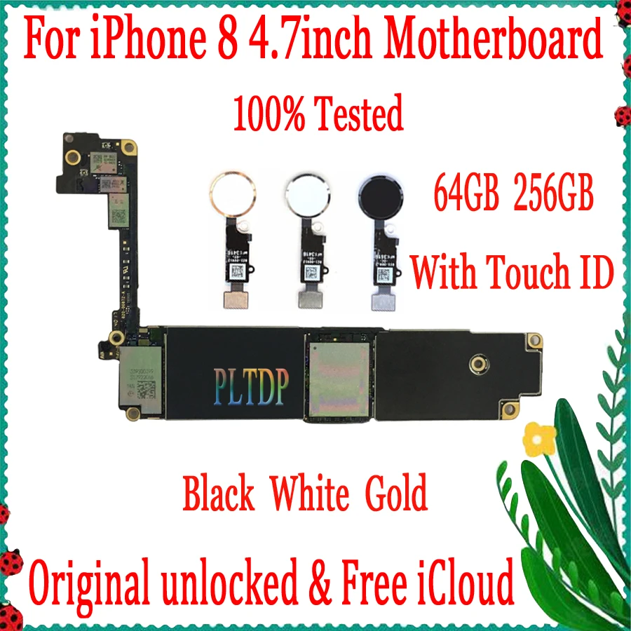 

With/No Touch ID Plate For IPhone 8 4.7inch Motherboard Free ICloud Logic Board Original Unlocked 64GB 256GB Mainboard 100% Test