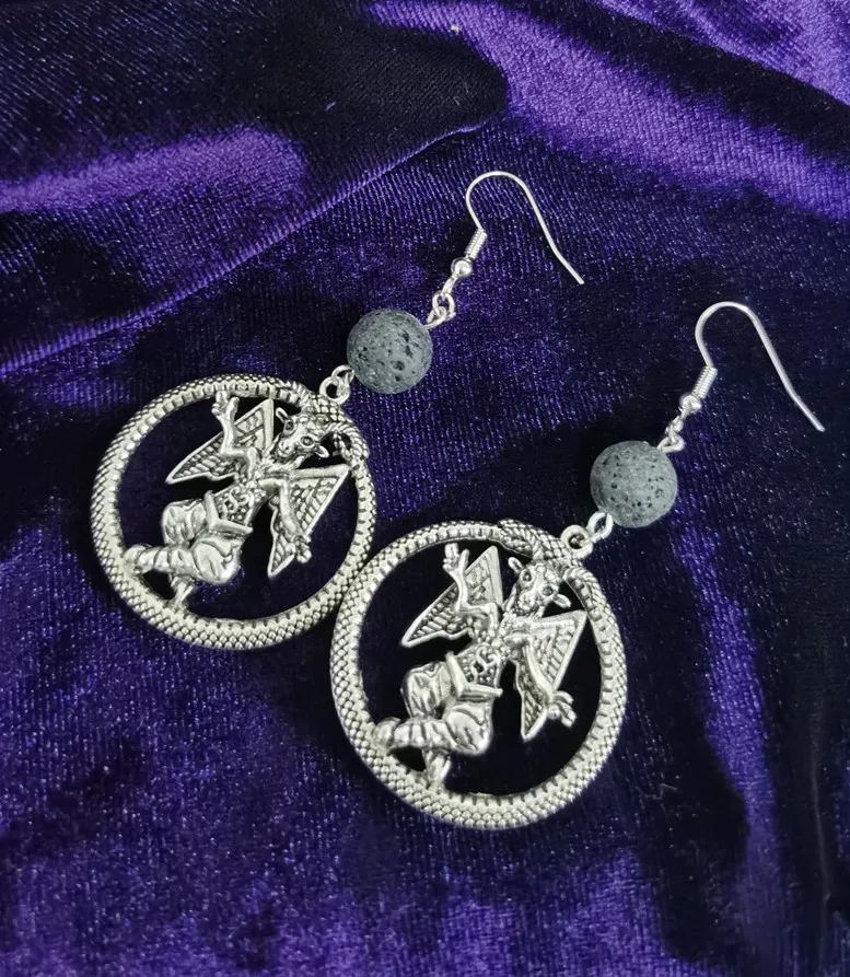 

Handmade Snake Pendant with Baphomet Earrings,Unisex Jewelry,Punk Occult Jewelry