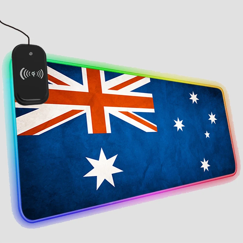 

Противоскользящий коврик для мыши с беспроводной зарядкой для телефона, игровой коврик со светодиодный Ной подсветкой и флагом Австралии д...