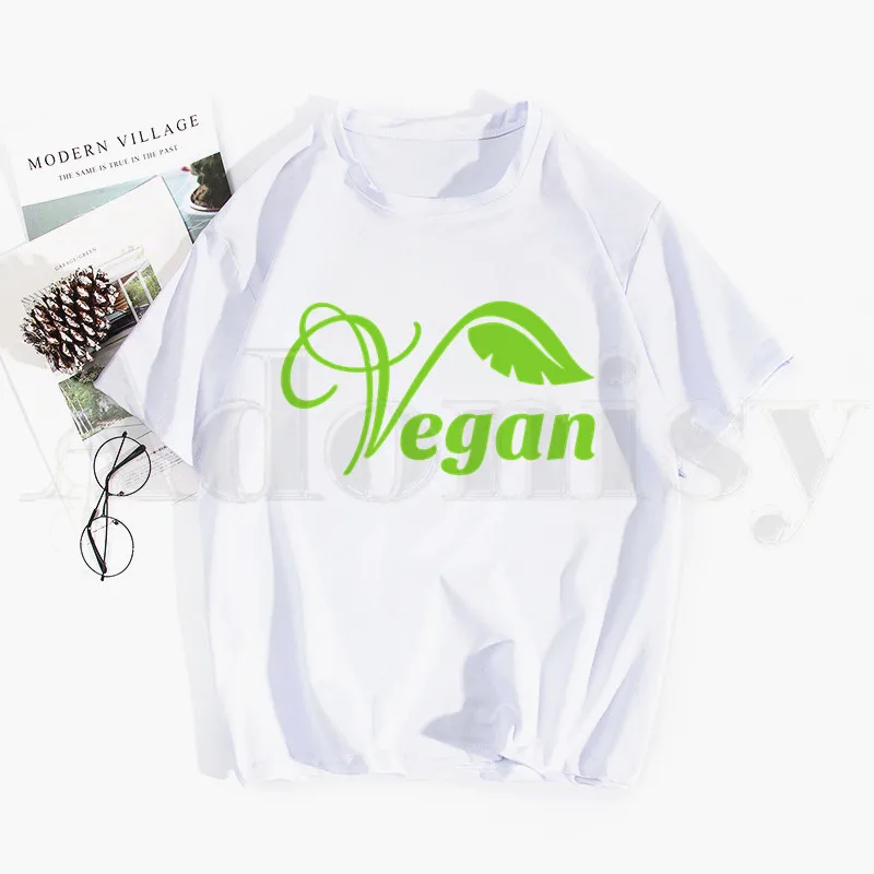 

Vegan Graphic Gift for Vegan Friends Kawaii New Lovely T Shirt Harajuku Men Fashion Printed Short Sleeve T-shirt White