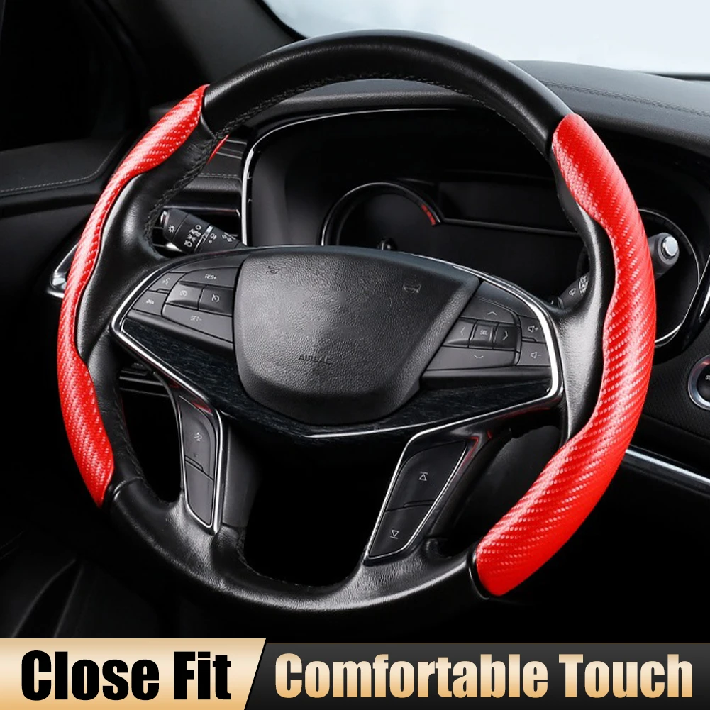 

38cm/15" Car Steering Wheel Cover Carbon Fiber Leather Anti-Slip Four Season Steering Wheel Cover Auto Interior Accessories