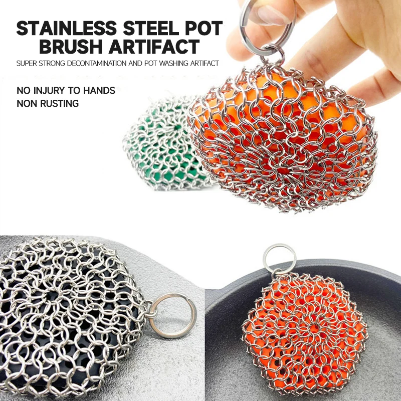 

Stainless Steel Brush Pot Net Built in Silicone for Cleaning Grill Pan Tool Built-in Silicone Dishwashing Pad SUB Sale