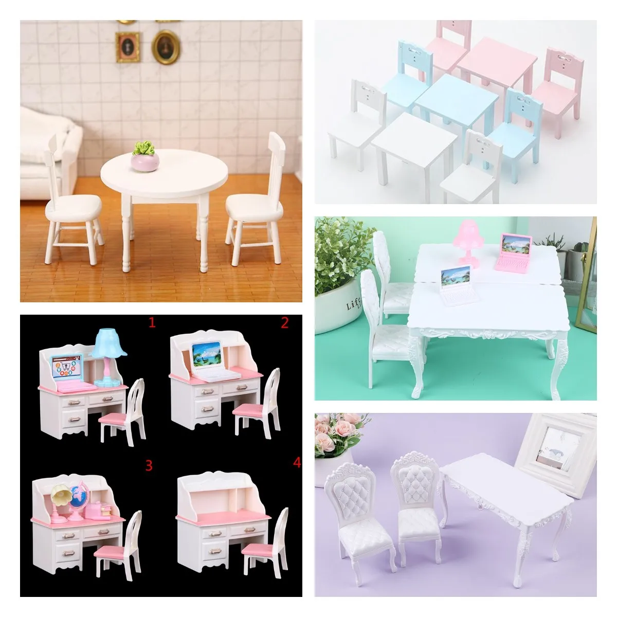 

1:12 миниатюрная мебель для кукольного домика, деревянный белый обеденный стол, стул, набор моделей, мебель для кукольного домика, поппеньюар Meubels