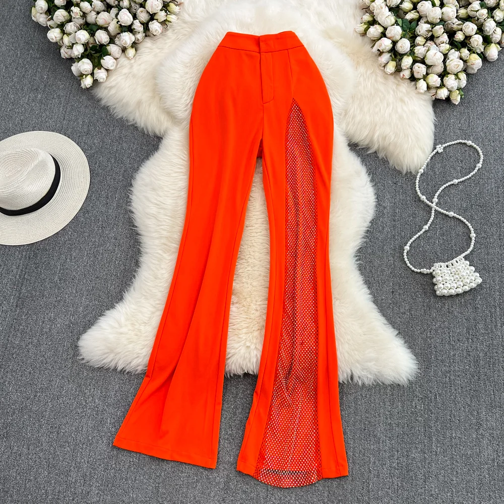 

Micro flared pants women's 2022 summer straight tube high waist thin hanging feeling perspective glittering Sequin splicing