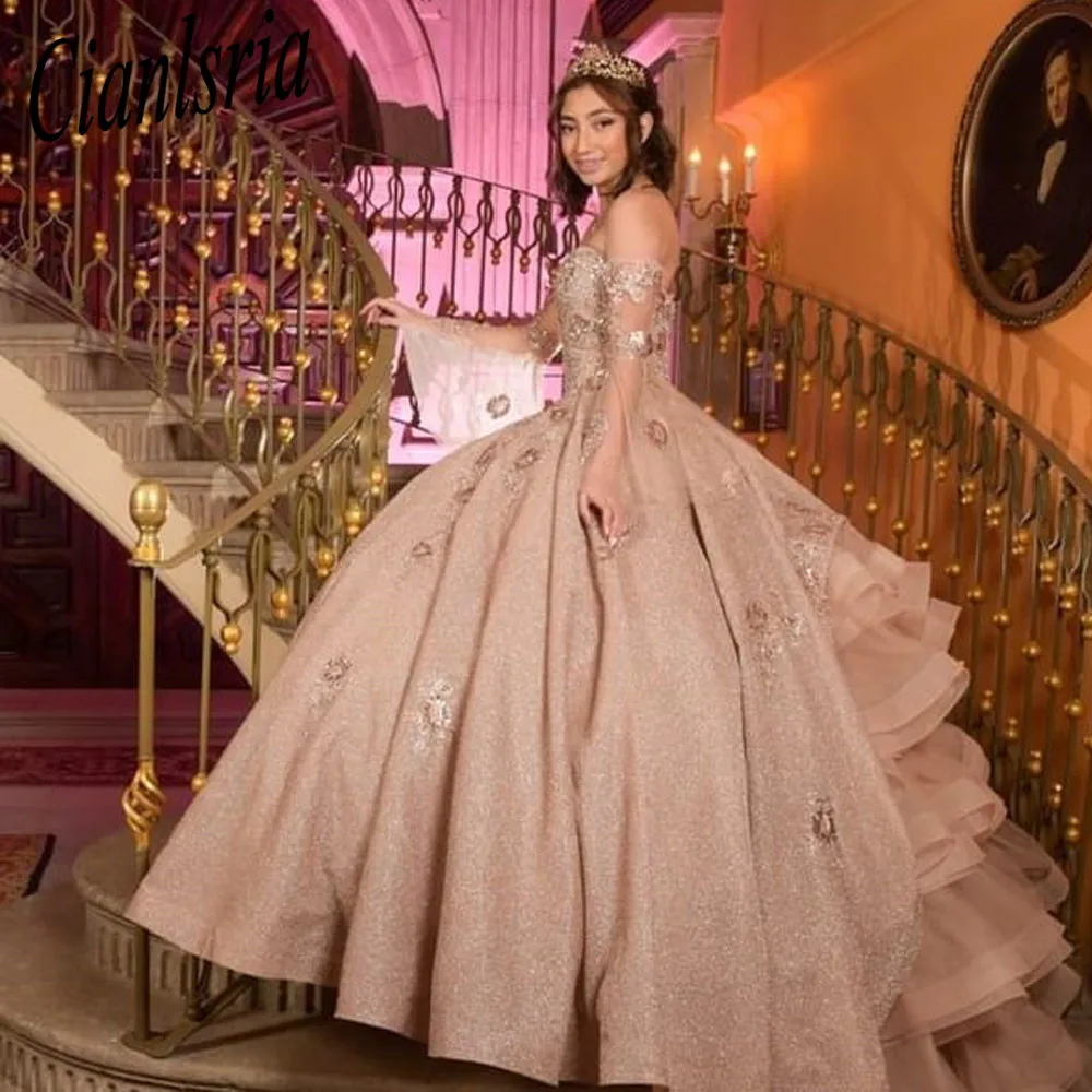 

Блестящее бальное платье принцессы, платья с 3D цветами и блестками для вечеринки, бальные платья 15 16