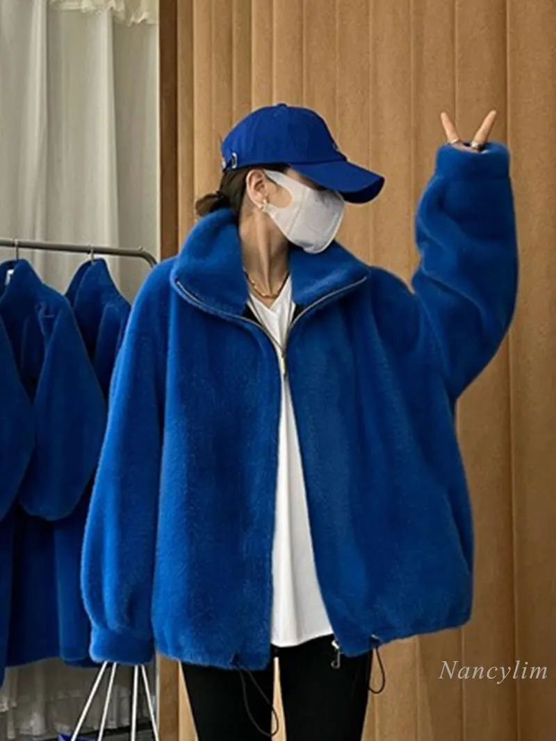 2022 Autumn and Winter New Artificial Mink Fur Coat Women Mid-Length Thickened Warm Overcoat Lamb Fur Jacket Students Streetwear