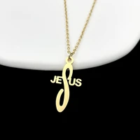 personality cross chain necklace women s shaped jeus letter pendant choker stainless steel jewelry wholesale collares para mujer