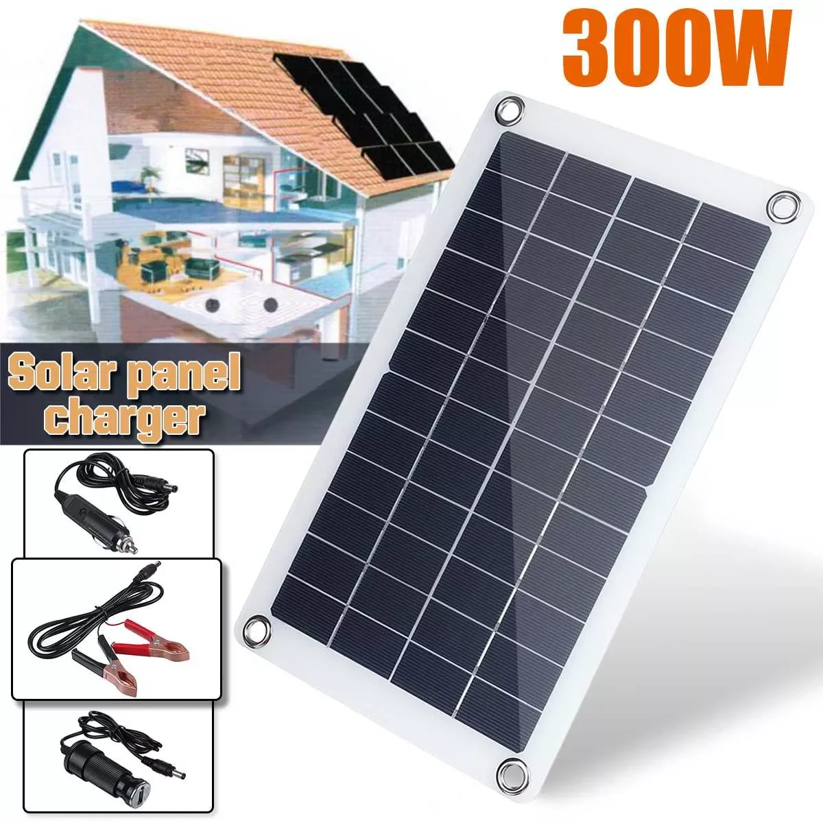 

2022New 300W Solar Panel Portable Dual 12/5V DC USB Waterproof Fast-charging Emergency Charging Outdoor Battery Charger For Car