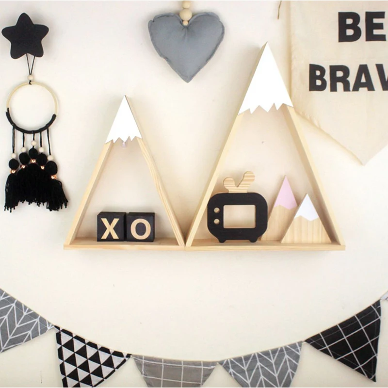 

2pcs/set Home Decor Nordic Style For Baby Room Wall Shelf Wood Snow Mountain Shelf Floating Shelf For Kids Room