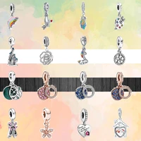 45 types flower double sided zircon sparkling pendant beads fit original brand charms bracelets bangle diy europe fine jewelry